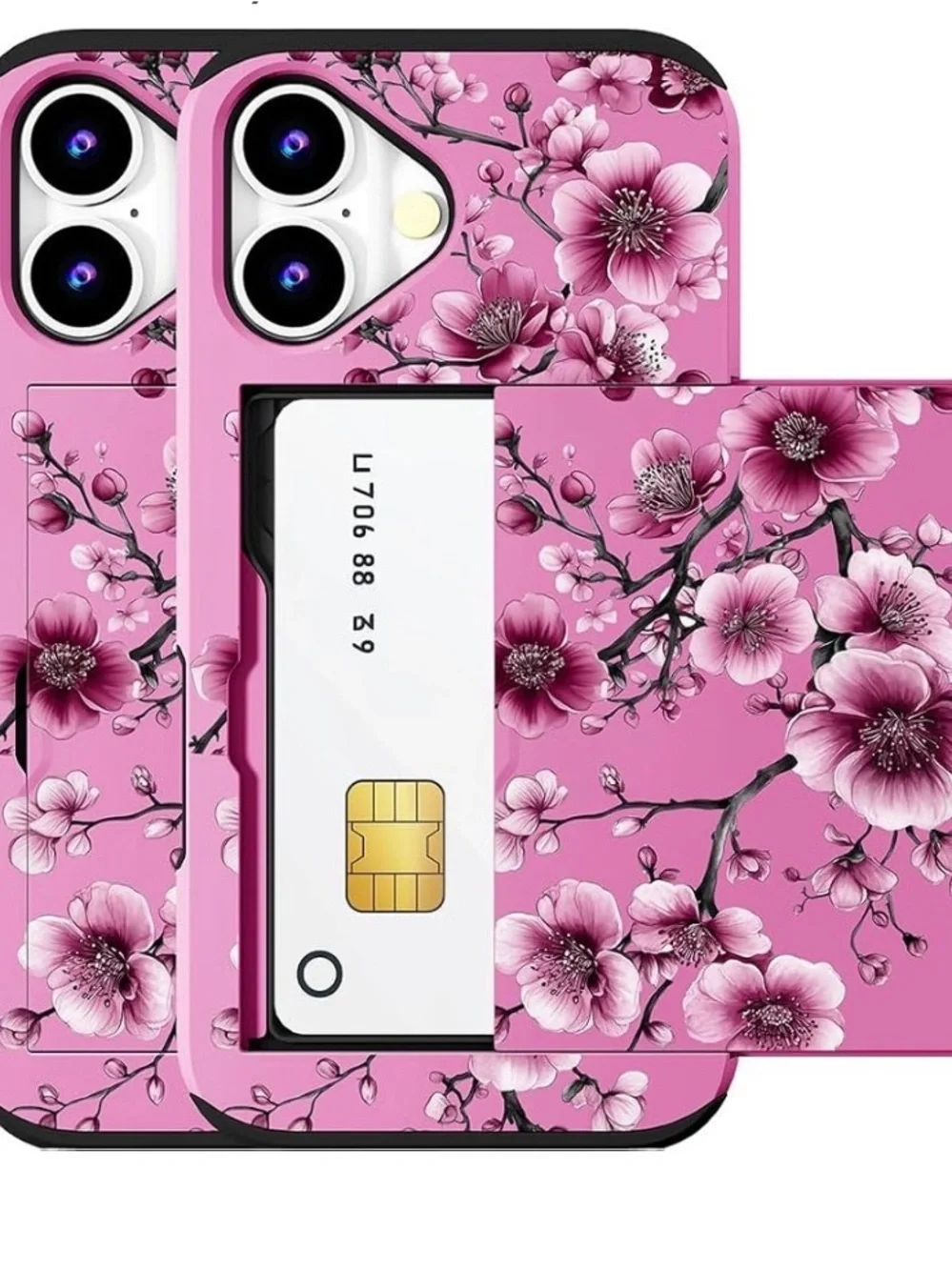 Pink Floral Card Slot Phone Case for Cell Phones
